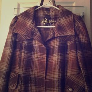 Guess Brown plaid peacock coat